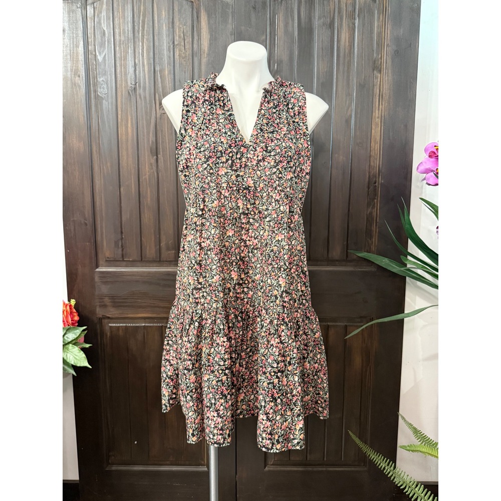 BB Dakota Steve Madden Floral Tiered Ruffle V-NeckDress Black Multi M